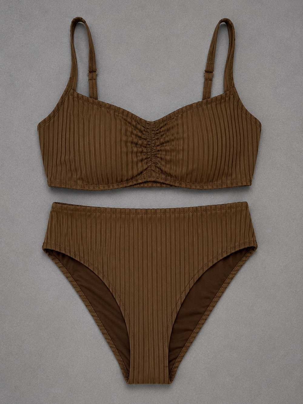 NWT Anrabess Womens Bikini 2 Piece Swimsuit Ribbed Front Ruched - Size Large